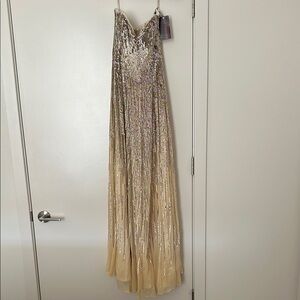 Gold Sequin Evening Gown prom strapless La Femme